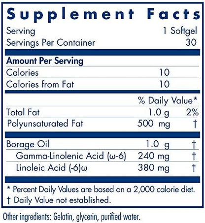 Allergy Research Group GLA Borage Oil capsules side view packaging