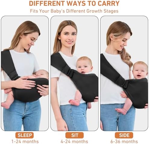 Ergonomic infant wrap carrier supporting newborn in healthy M-shape posture