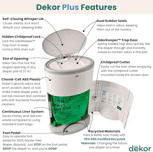 Dekor Eko Plus gray diaper pail open foot pedal angle