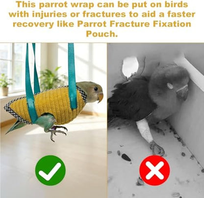 Washable parrot flight suit diaper with secure quick release closure design.