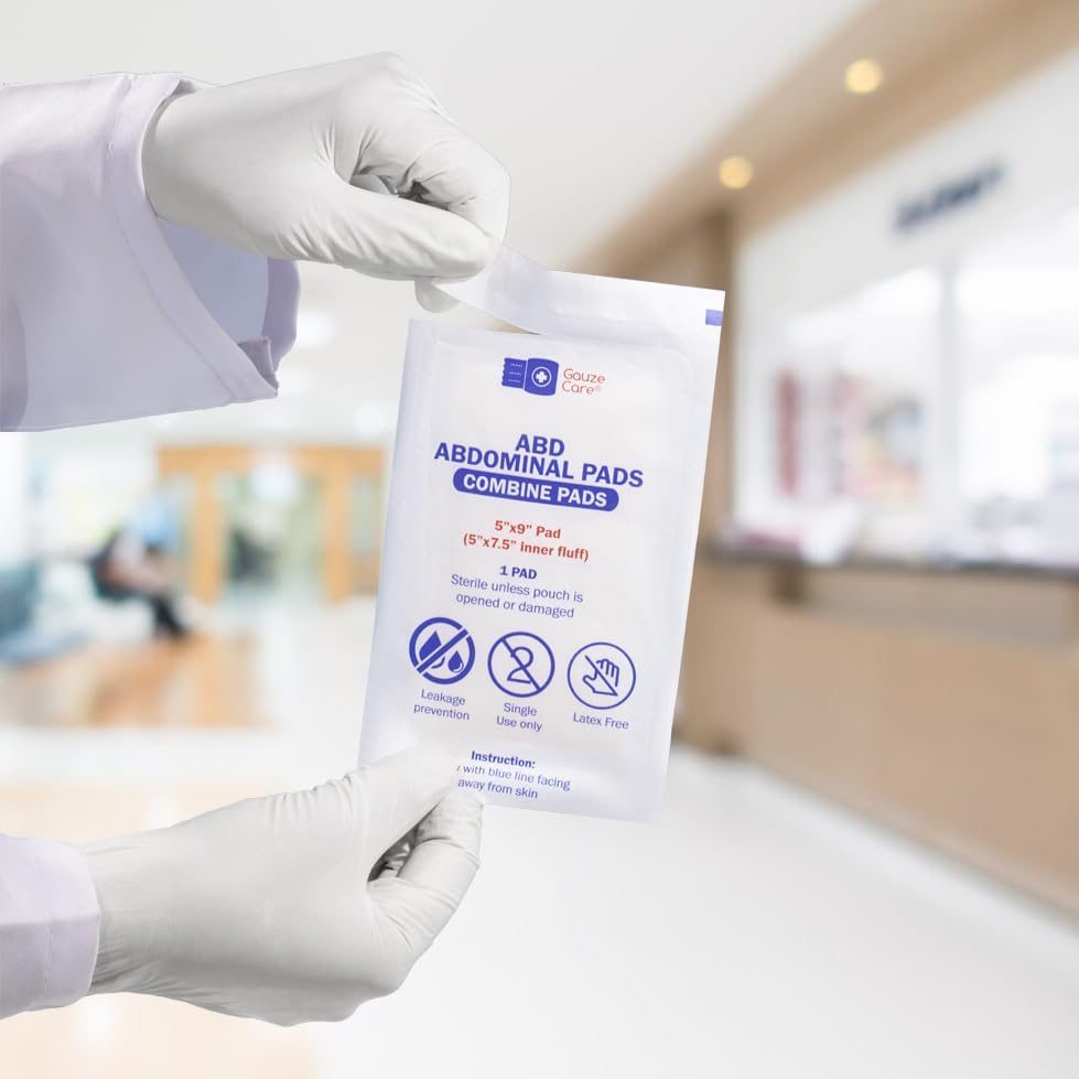GauzeCare sterile post op first aid dressing pads displaying blue indicator line