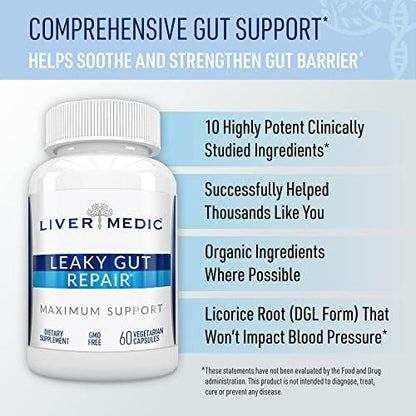 Liver Medic Leaky Gut Repair bottle with capsules visible