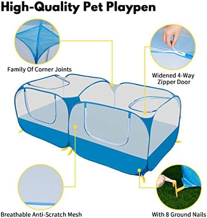 Small Animals Playpen with Detachable Bottom, Breathable Mesh Walls, Portable Indoor/Outdoor Pet Cage Tent for Rabbits, Puppies, Kittens, Chicks (Blue) - Image 4