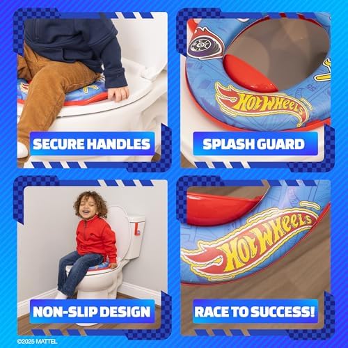 Toddler toilet training ring showing the built in stability handles and splash guard.