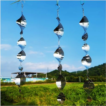 Highly reflective stainless steel bird deterrent spinners