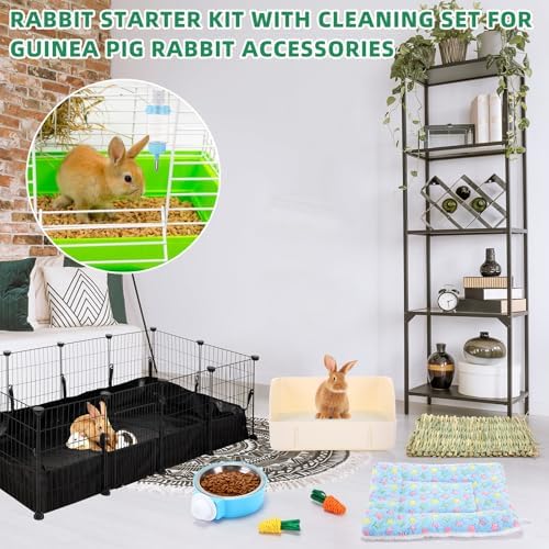 104 Pcs Rabbit Starter Kit Litter Box Bunny Tunnel Pet Playpen with Waterproof Mat Water Bottle Animal Grooming Kit Bowl Blankets with Cleaning Set for Guinea Pig Rabbit Accessories - Image 8