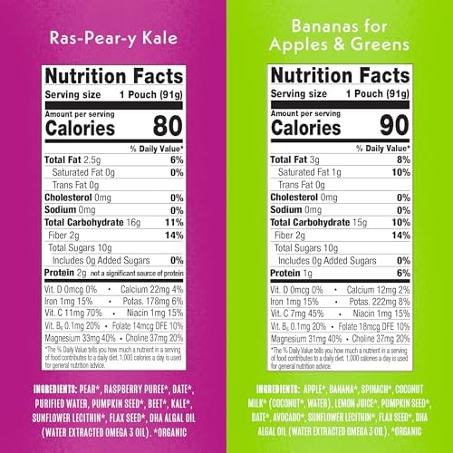 Close up of cold pressed organic ingredients inside Once Upon a Farm toddler food variety pack