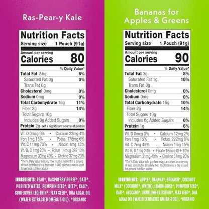 Close up of cold pressed organic ingredients inside Once Upon a Farm toddler food variety pack