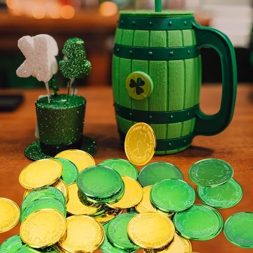 LOJAYUVE 56 count plastic shamrock coins packaging view for event decor