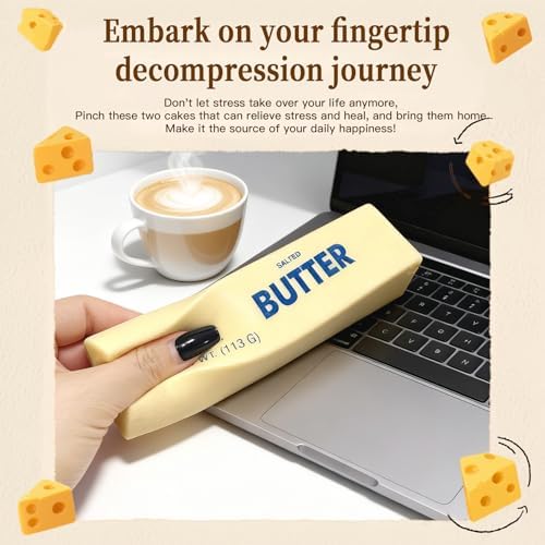 Hand squeezing Fymoq butter stick showing slow rising effect