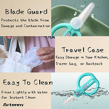 Artenny baby feeding scissors shown with the protective blade cover on