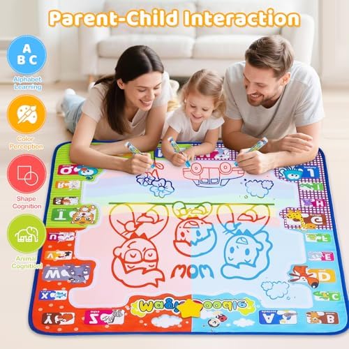 KIZZYEA water coloring mat folded neatly into a compact travel size next to its educational booklet