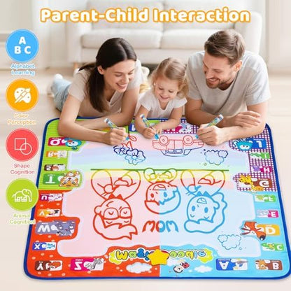 KIZZYEA water coloring mat folded neatly into a compact travel size next to its educational booklet