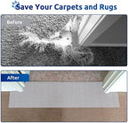 Full view of the 3.6 feet long transparent pet carpet protector unrolled on a bedroom floor corner.