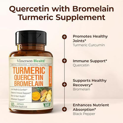 Vimerson Health Quercetin package back view featuring usage instructions and allergen free certifications