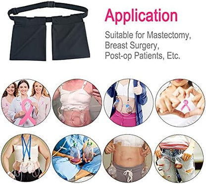Adjustable surgical drain holder belt for comfortable bilateral mastectomy recovery care