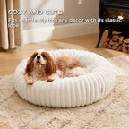 Bedsure ComfyFleece(TM) Donut Medium Dog Bed - Washable Faux Fur with Corduroy Fleece & Anti Slip Bottom, Round Pet Bed with Removable Cover, Cream, 30x30x8 inches - Image 5