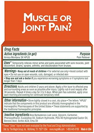 MagniLife Arnica Pain Relief Gel bottle with label details for neck and back pain