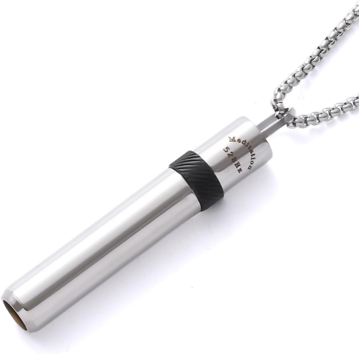 AD ADASTONE 528 Hz Breathing Necklace front view stainless steel pendant for anxiety relief.