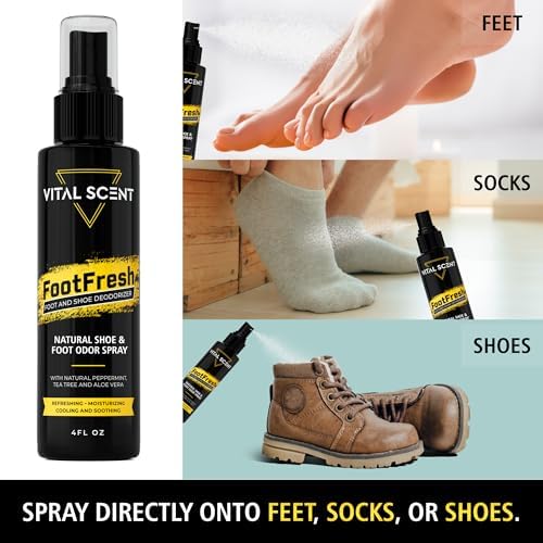 Extra strength mint foot spray with tea tree oil for smelly feet relief.