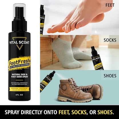 Extra strength mint foot spray with tea tree oil for smelly feet relief.