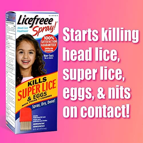Licefreee Spray homeopathic lice killer with included professional metal nit comb.