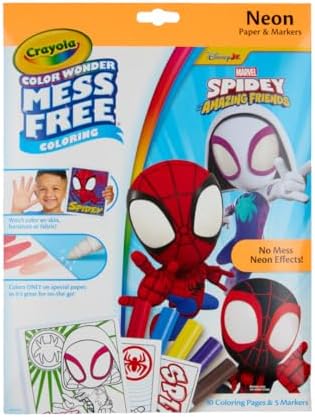 Crayola Spiderman coloring set featuring five magic neon markers and character drawing sheets.