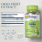 Back view of Solaray Okra bottle highlighting supplement facts and directions
