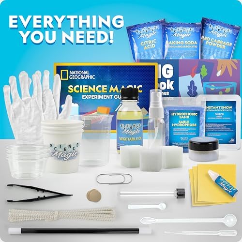 Close up of science magic kit components and test tubes