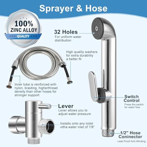 Zinc alloy bidet sprayer mounted on toilet tank