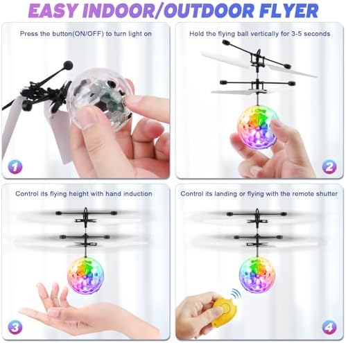 Ocditikl rechargeable flying ball illuminating a dark room with bright neon RGB lights.