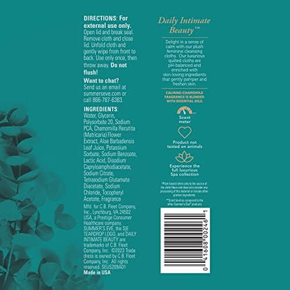 Travel friendly 24 count pack of Summer's Eve calming feminine hygiene wipes.