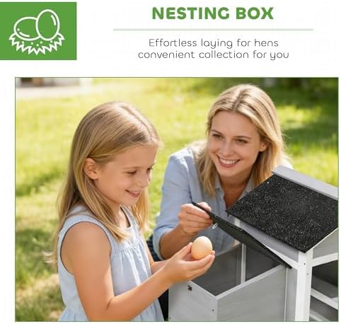 PawHut Chicken Coop Outdoor Weatherproof, Wooden Duck House with Nesting Box, Pull-Out Metal Tray, for 1-2 Chickens, Rabbits, Ducks, Poultry Cage Rabbit Hutch for Backyard, Farm, 36" x 25" x 27" - Image 5