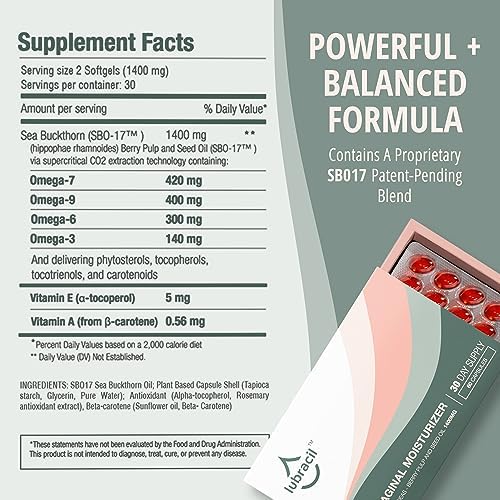 Lubracil packaging highlighting non-GMO and estrogen-free vaginal health support.