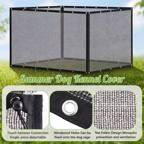 Detailed angle of the secure edge stitching on the black outdoor kennel shade net.