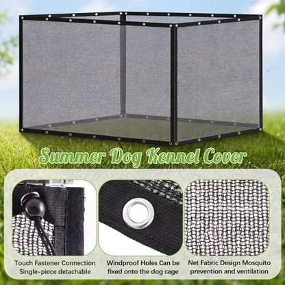 Detailed angle of the secure edge stitching on the black outdoor kennel shade net.