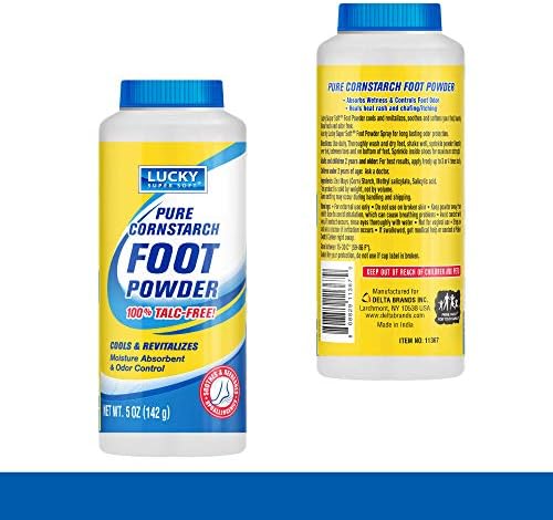 Back label of Lotrimin medicated foot powder showing topical starch ingredients.