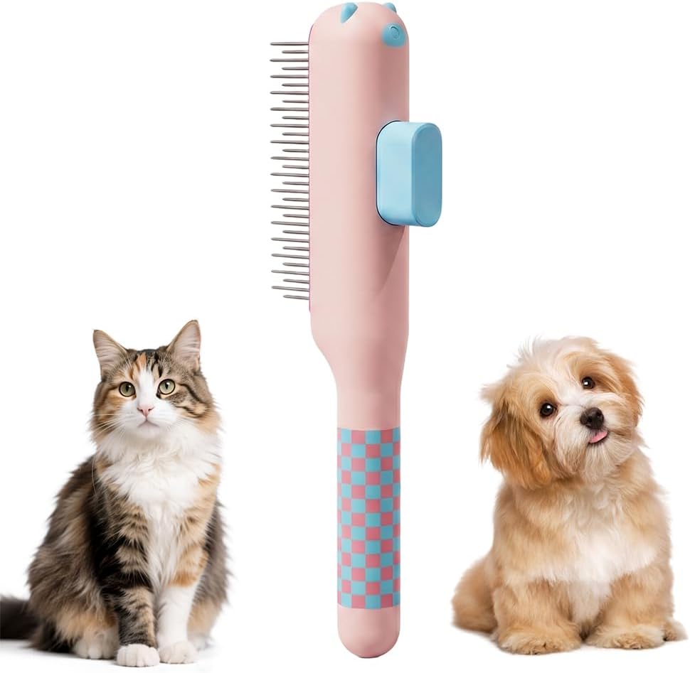White pet undercoat rake and flea removal comb packaging overview