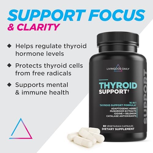 Livingood Daily Thyroid Health Support Supplement front view bottle of 60 capsules for hormonal balance