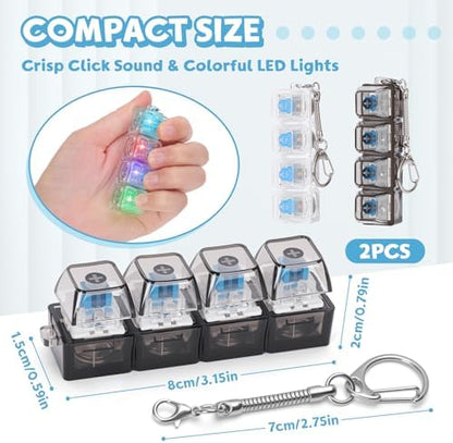 Dalycro 4 in 1 mechanical clicker keychain glowing with vibrant RGB gradient colors upon being pressed