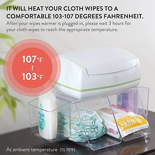 Prince Lionheart Warmies Wipes Warmer with soft glow nightlight illuminated in a dark room