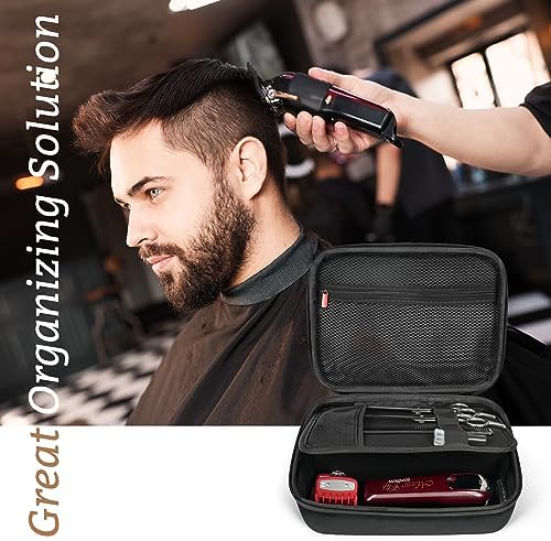 Close up view of the water resistant EVA shell material on the premium grooming kit case.