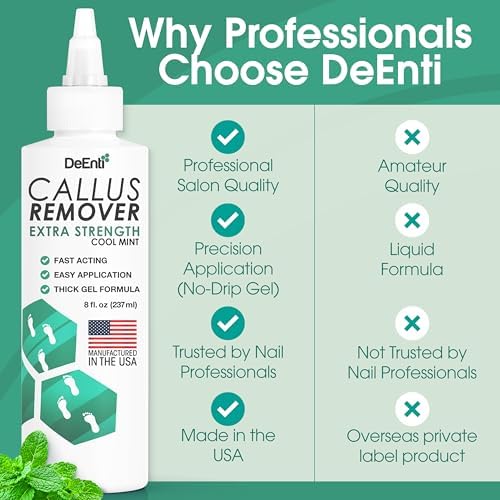 DeEnti callus remover gel texture showing thick no-drip formula.