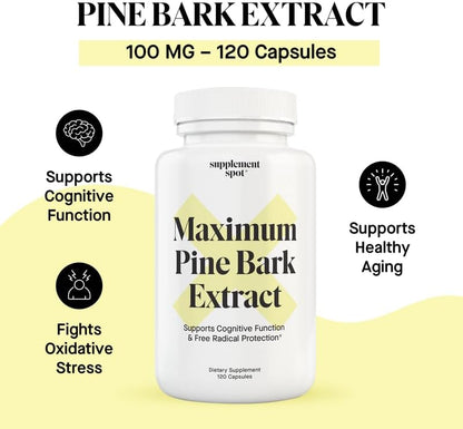 Supplement Spot maritime pine bark 100 mg supplement label showing ingredients