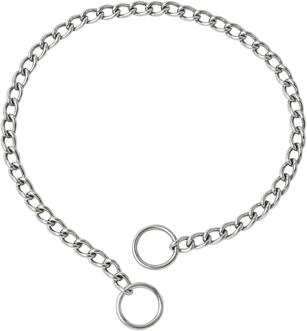 WePet dog chain collar front view showcasing heavy duty silver stainless steel Cuban links.