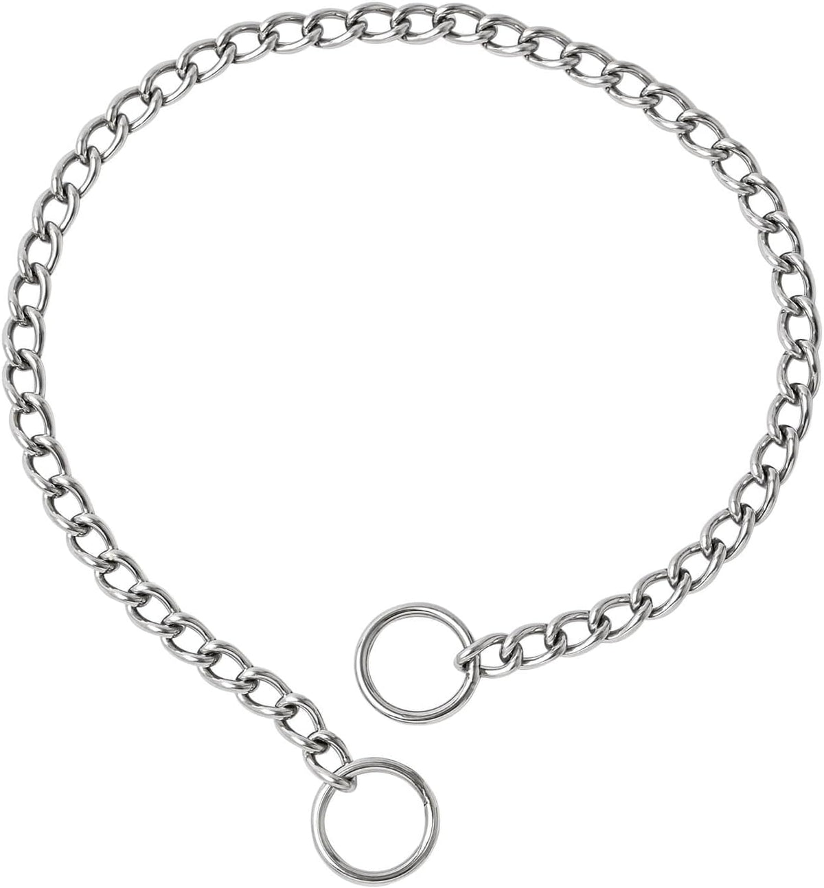 WePet dog chain collar front view showcasing heavy duty silver stainless steel Cuban links.