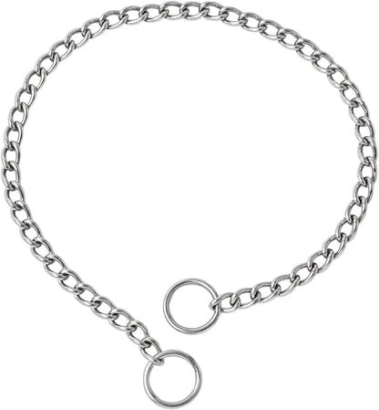 WePet dog chain collar front view showcasing heavy duty silver stainless steel Cuban links.