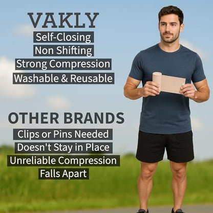 Vakly 6 inch wide compression wrap being applied to a knee injury