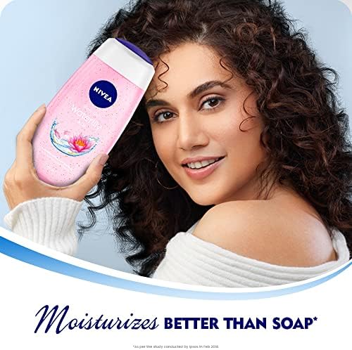 Nivea moisturizing body wash lathering on a loofah for deep cleansing.