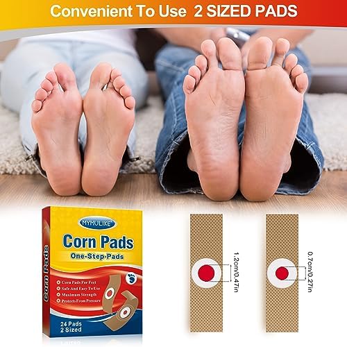 Medicated salicylic acid corn plasters in large and small sizes for toes.